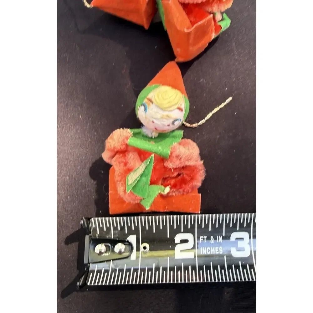 Felted Paper Elf Christmas Ornaments Pixie Chenille Spun Cotton Lot 2 -LO11/2